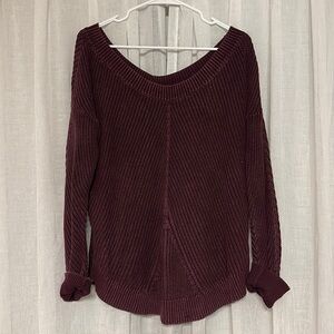 aerie burgundy cable knit scoop neck sweater